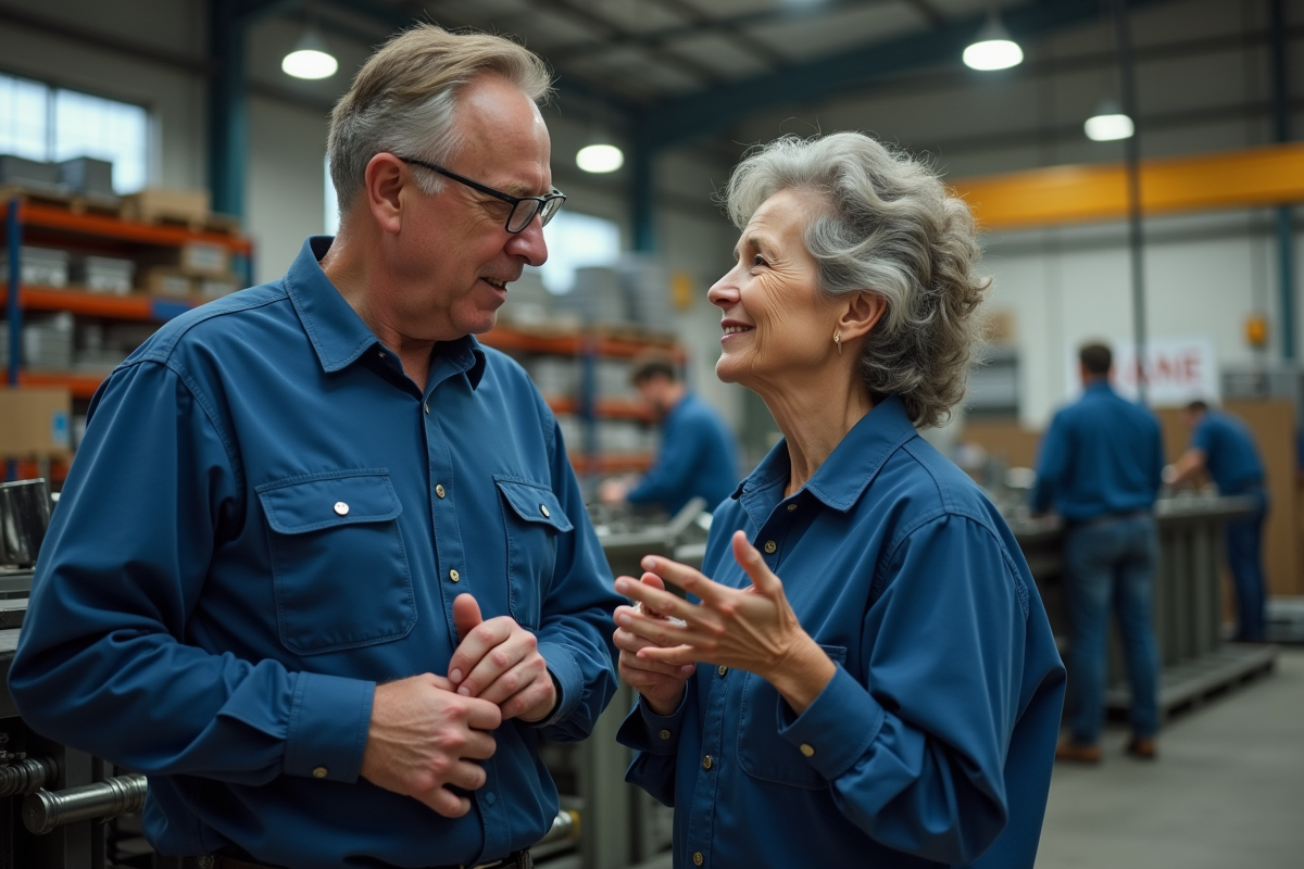 Apprenti et mentor dans un atelier industriel