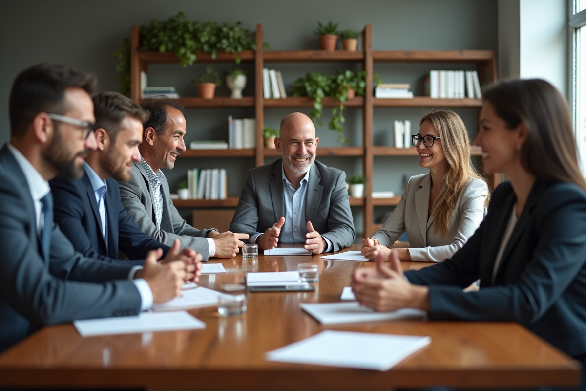 Groupe de professionnels en réunion pour article sur {titre}