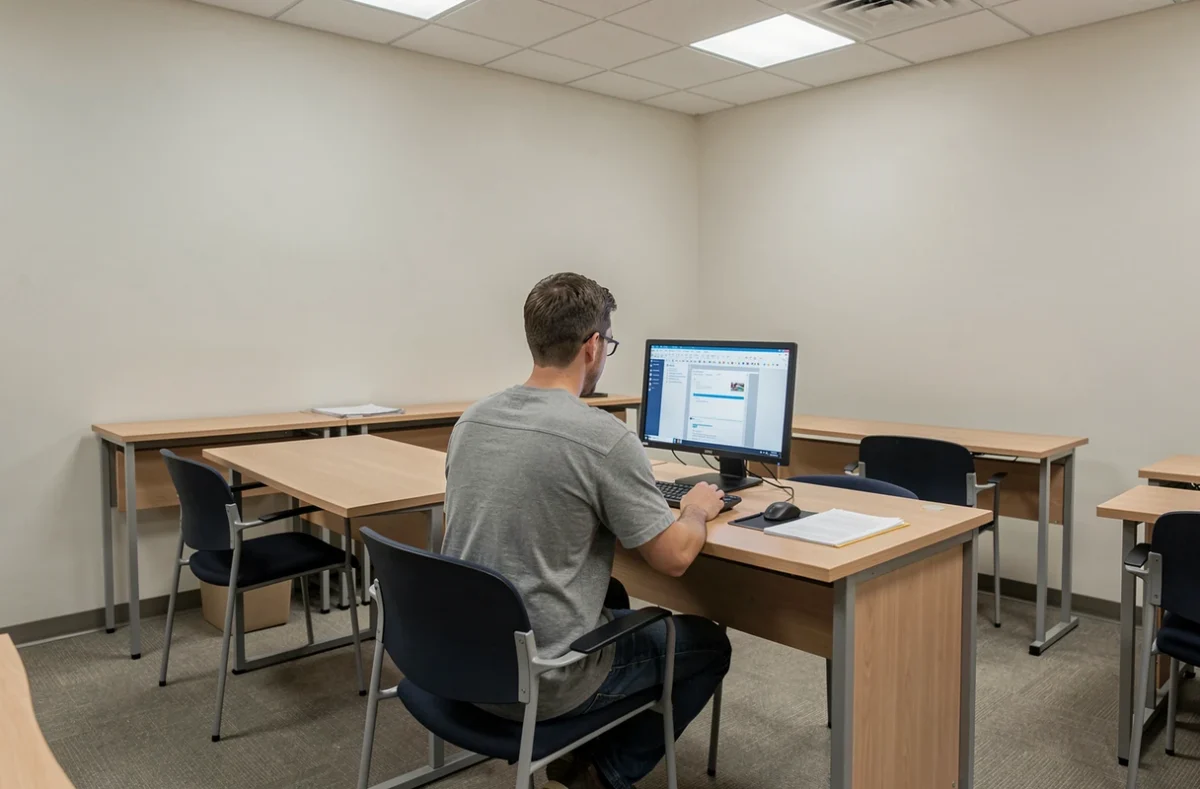 Candidat passant un test de certification Excel sur ordinateur