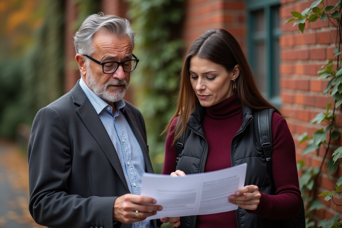 Deux collègues discutant dehors près d