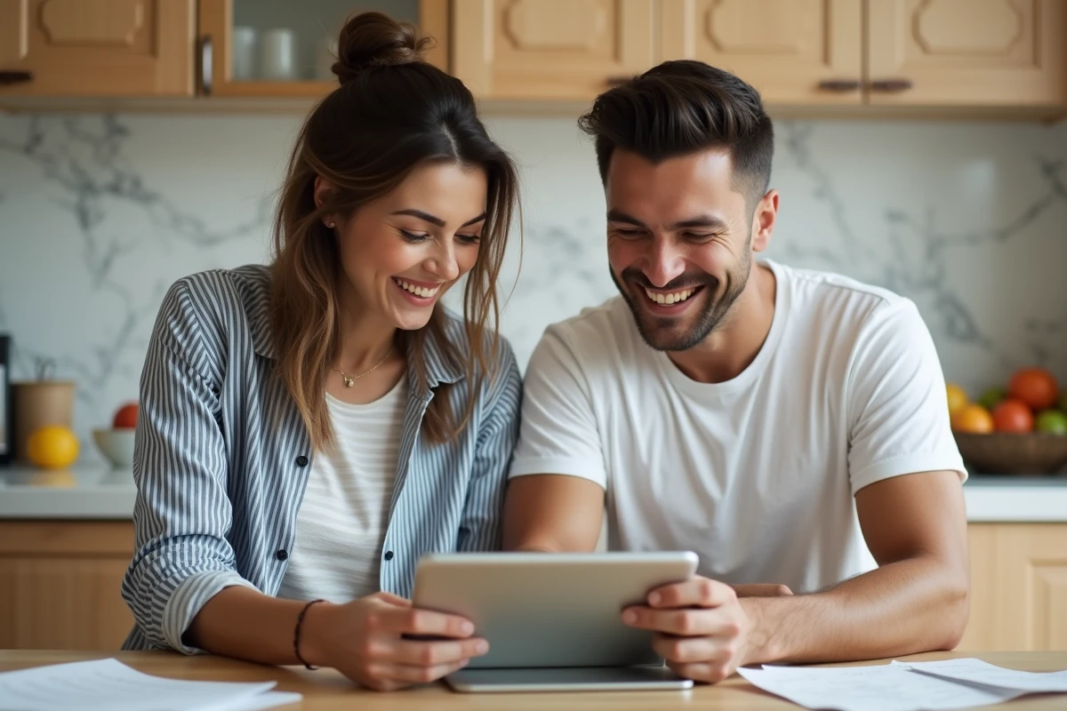 Deux adultes évaluant leur potentiel intellectuel ensemble avec un test de QI gratuit sur tablette