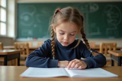 Jeune élève lisant un texte à voix haute en classe, entraînement à la fluence en lecture au primaire
