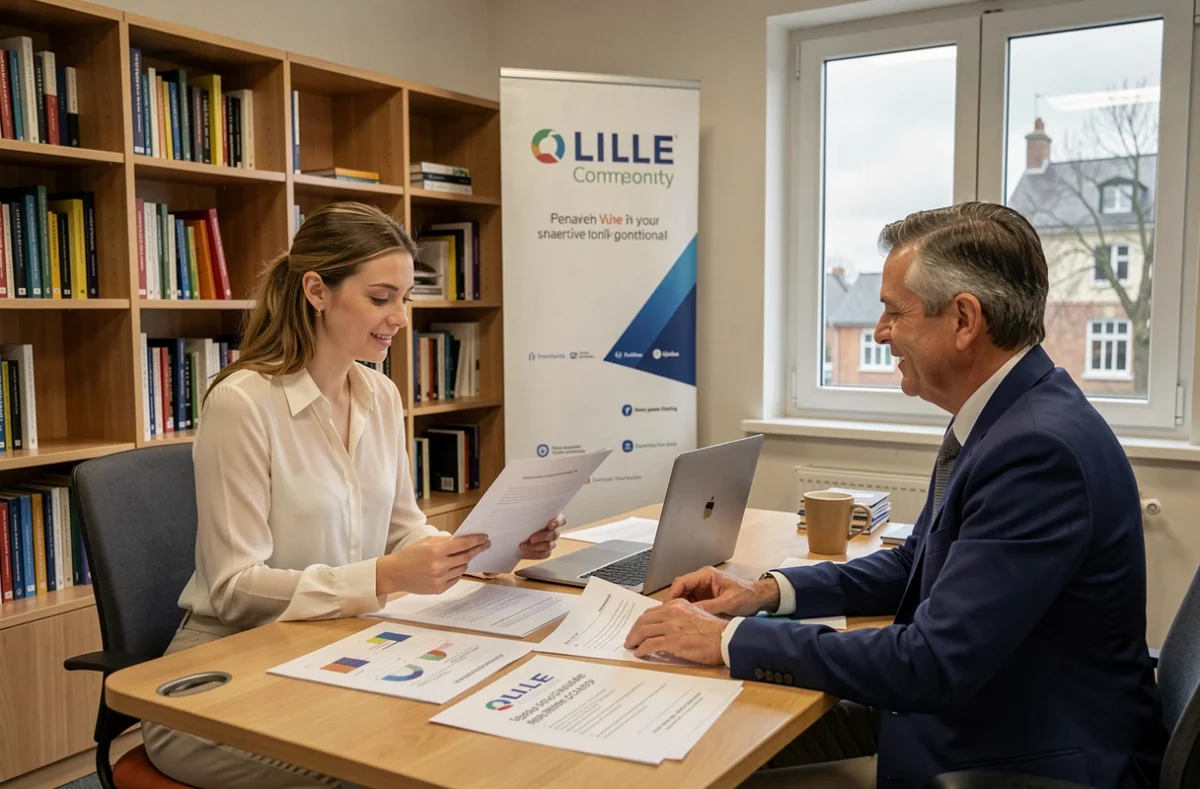 Étudiante de l'EPSI Lille en réunion avec un tuteur professionnel dans le cadre de sa formation en alternance