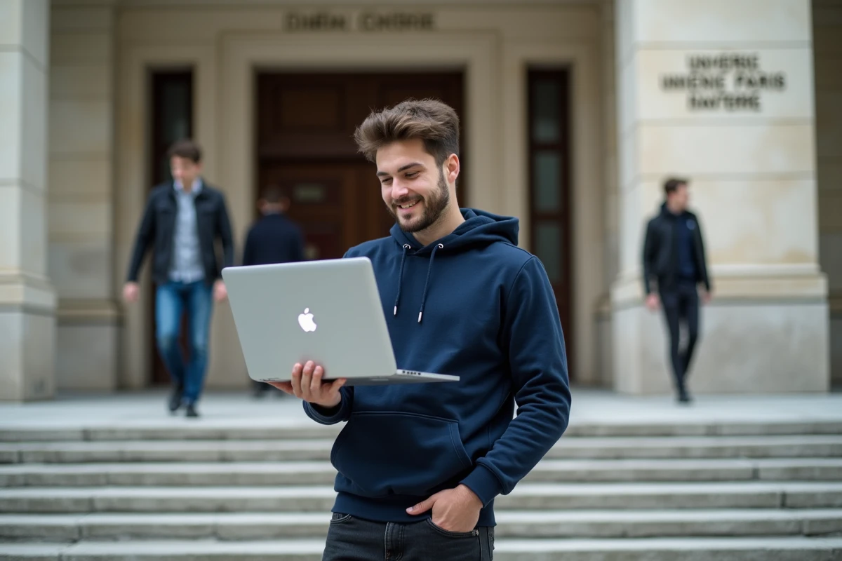Étudiant vérifiant ses notifications de sécurité à l