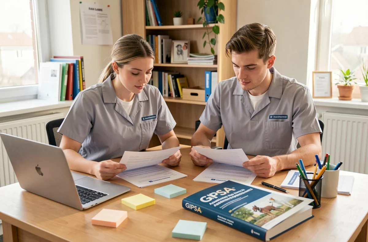 Deux étudiants ASV en alternance révisant leurs cours de formation vétérinaire GIPSA ensemble