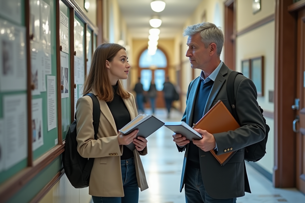 Jeune femme et homme discutant près d