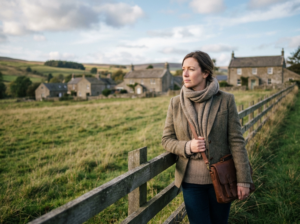 Jeune femme en campagne avec ordinateur portable