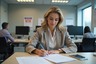 Femme remplissant un formulaire de formation au bureau