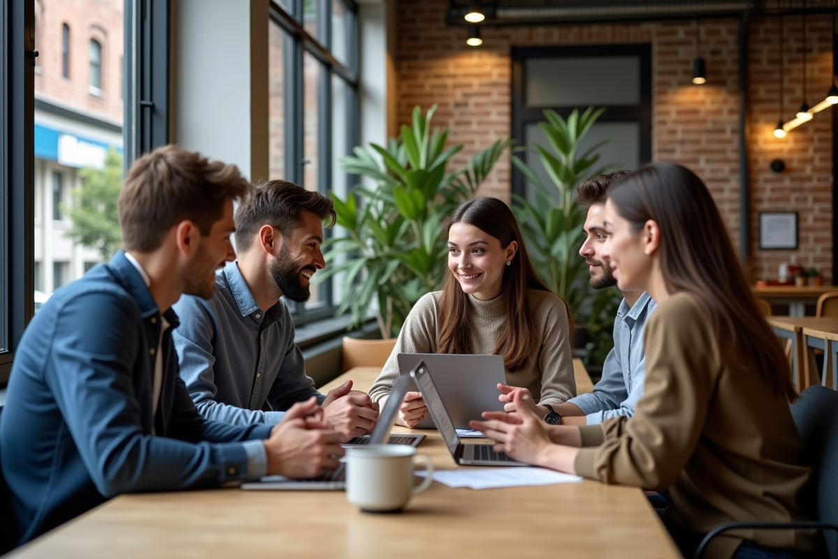 Groupe divers de jeunes adultes en coworking