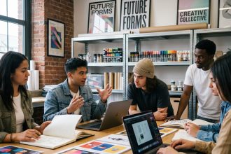 Groupe de jeunes créatifs dans un studio moderne