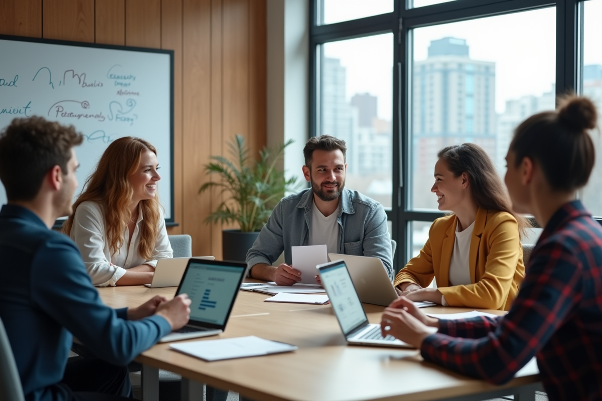 Groupe d etudiants en discussion dans une salle de formation