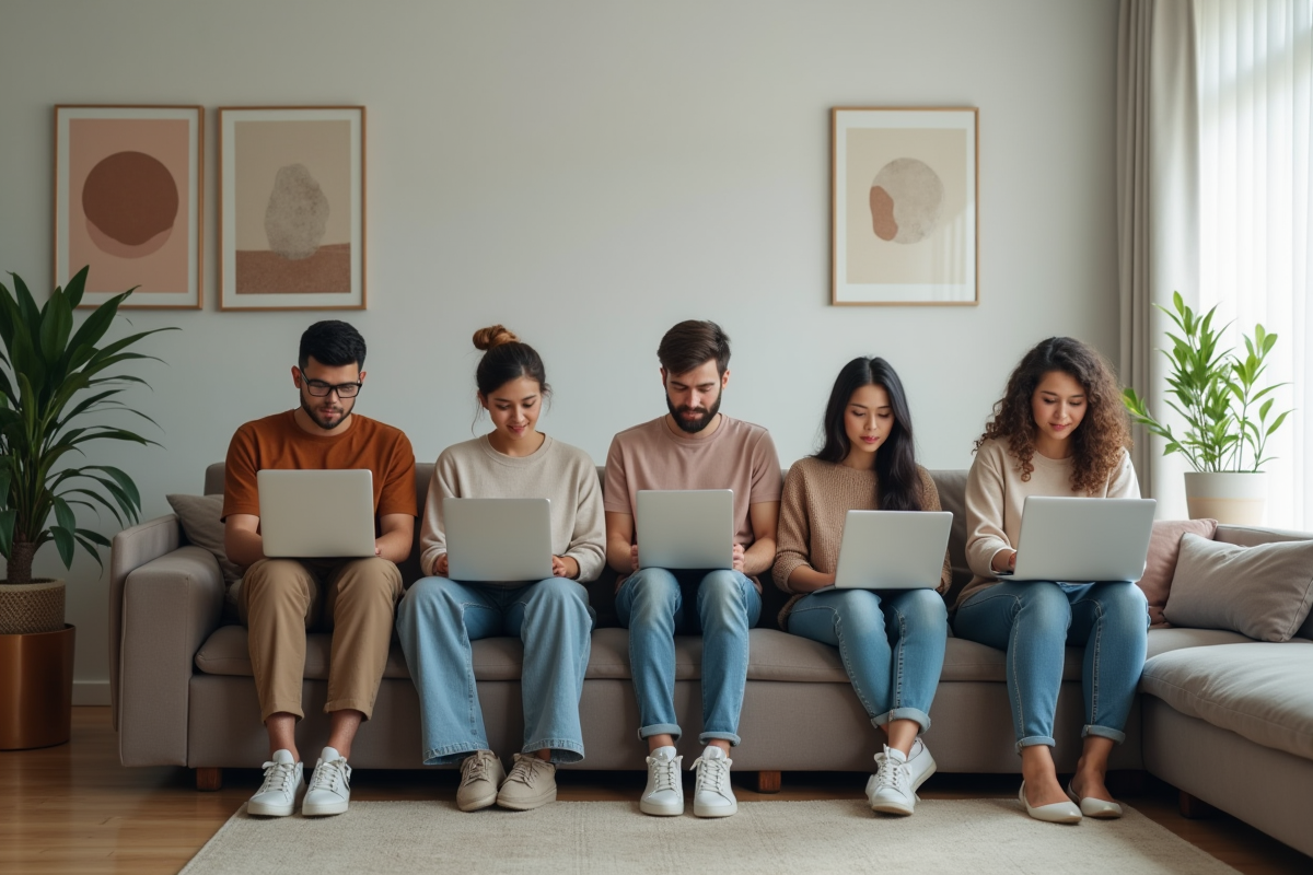Groupe divers d adultes en travail à domicile