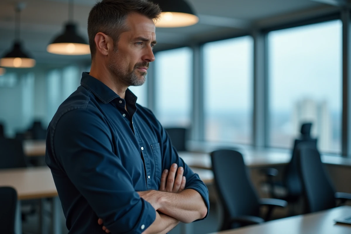 Homme professionnel debout devant un écran d'ordinateur affichant une page d'erreur dans un bureau moderne