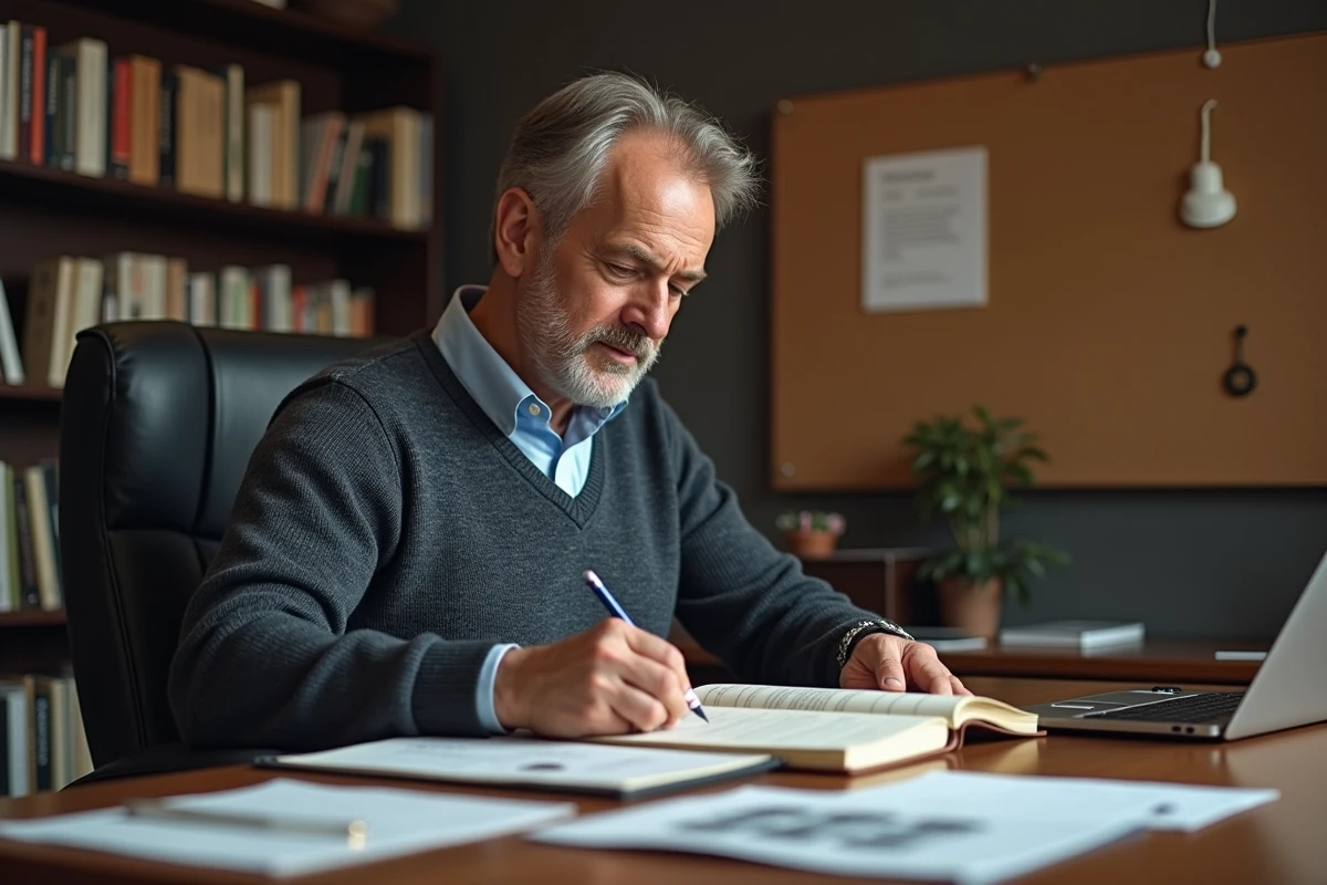 Homme enregistrant ses dépenses dans un bureau à domicile