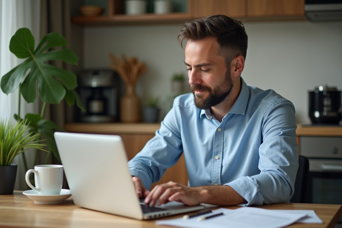 Homme comparant des cours en ligne à la maison