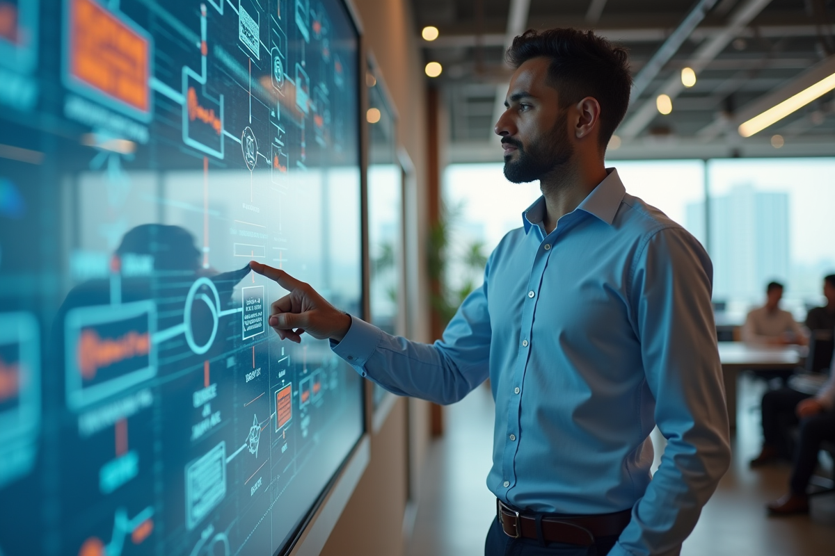 Homme expliquant un diagramme d