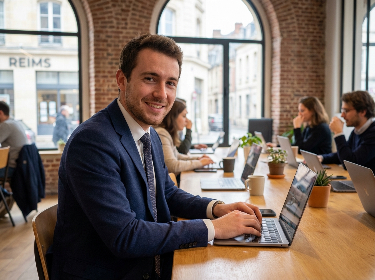 Jeune homme professionnel travaillant dans un espace coworking à Reims
