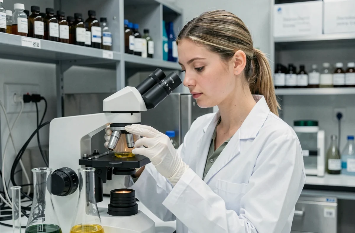Étudiante en formation à l'IFRA Lyon analysant un échantillon dans un laboratoire agroalimentaire