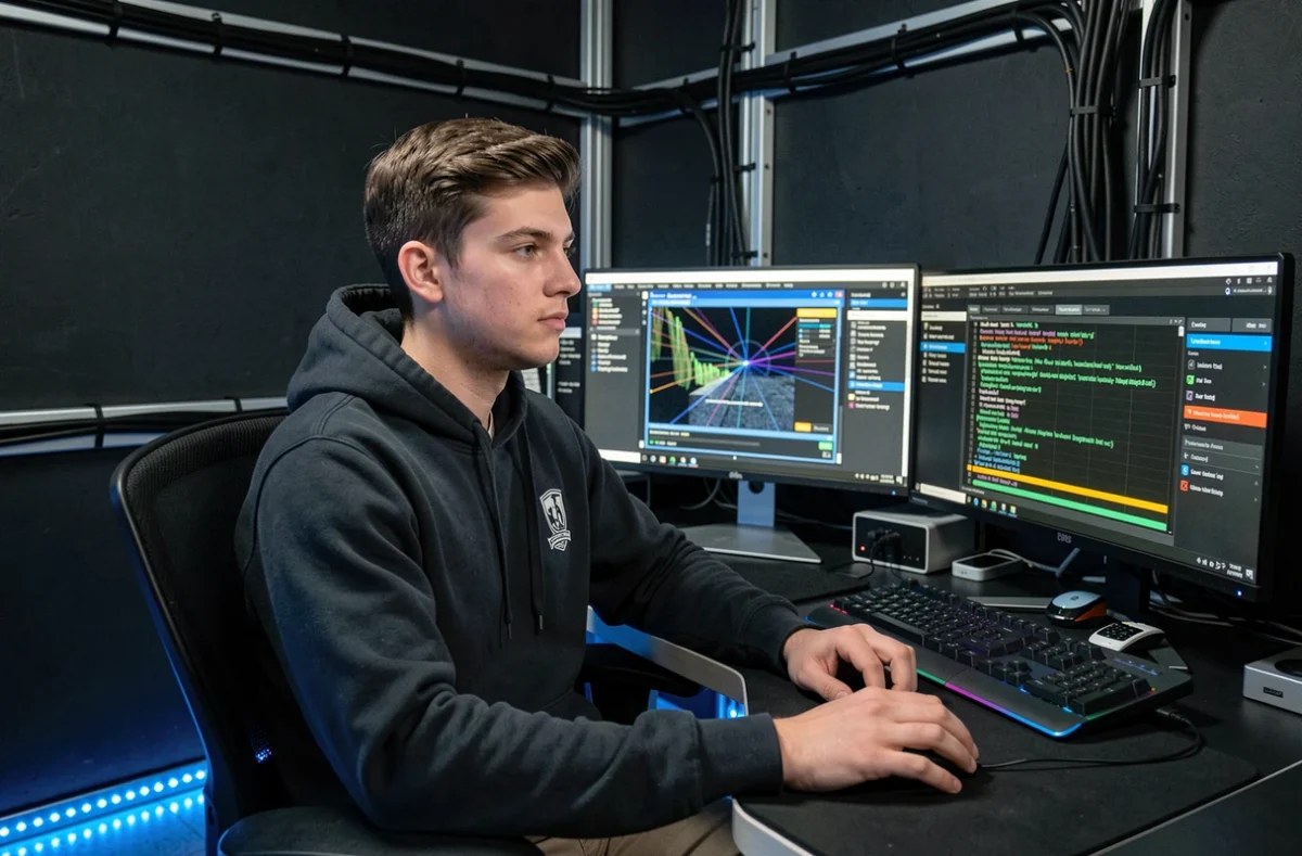 Étudiant de l'IPSSI Lille réalisant des tests de cybersécurité dans un laboratoire spécialisé