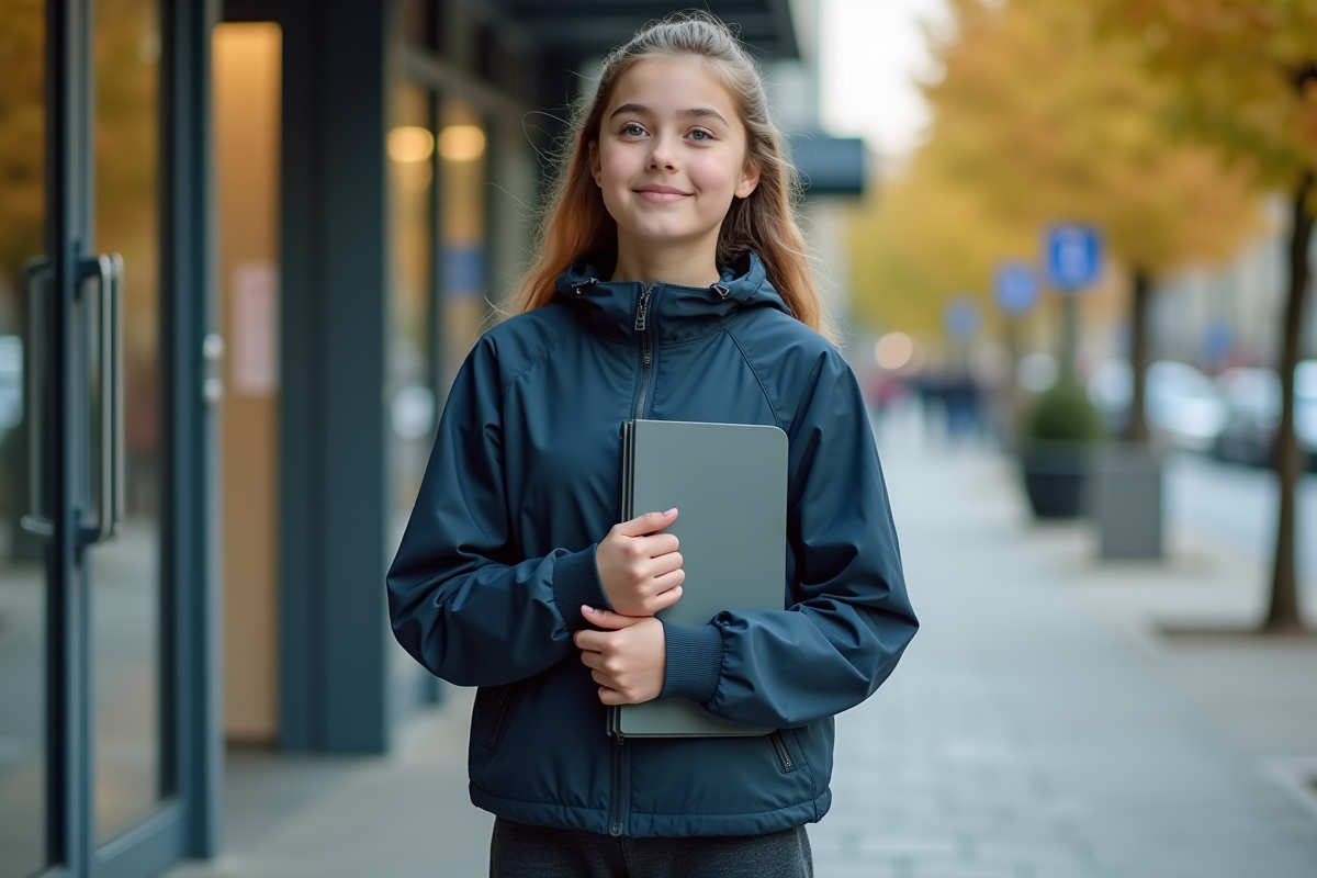 Jeune fille de 16 ans devant un centre emploi urbain