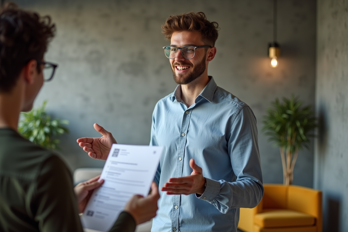 Jeune homme en coworking parlant avec un collègue