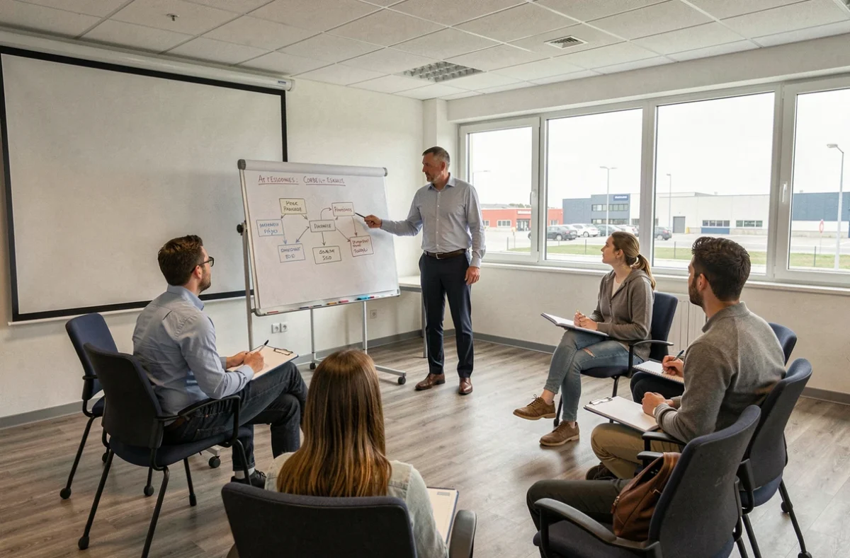 Formateur animant une session de formation professionnelle pour adultes dans une salle de REA Formation à Corbeil-Essonnes