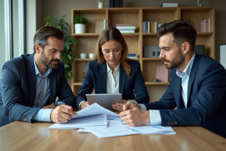 Groupe de professionnels en réunion d'affaires dans un bureau moderne