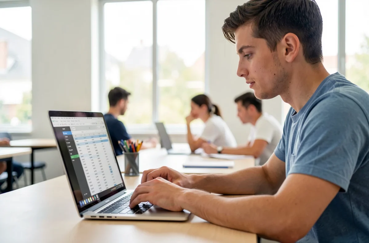 Stagiaire suivant une formation Excel sur ordinateur dans une salle de formation